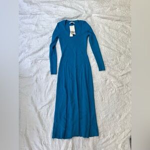Zara Teal Ribbed Knit Dress